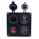 Dual USB Power Charger + Cigarette Socket + Digital Voltmeter Switch Panel