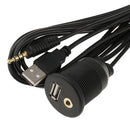 Car Boat Dashboard Flush Mount USB 2.0 AUX Socket Extension Lead Panel Cable