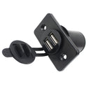 DC12V-24V Car Motorcycle Boat Dual USB Power Charger Socket with Cover Black