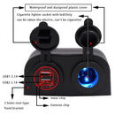 Universal Car Motorcycle Boat 5V 2.1A Red Dual USB Charger+Cigarette Socket