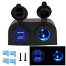 Universal Car Motorcycle Boat 5V 2.1A Blue 2-USB Charger+Cigarette Socket
