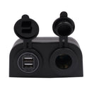 Universal Car Motorcycle Boat 5V 2.1A Blue 2-USB Charger+Cigarette Socket