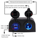 Universal Car Motorcycle Boat 5V 2.1A Blue 2-USB Charger+Cigarette Socket