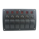 Waterproof IP68 Car Auto Boat Truck 6-Gang Red LED Light Rocker Switch Panel