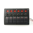 Waterproof IP68 Car Auto Boat Truck 6-Gang Red LED Light Rocker Switch Panel