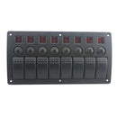 8 Gang Red LED Rocker Switch Panel 3 PIN Overload Protection Fits RV Car Boat