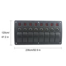 8 Gang Red LED Rocker Switch Panel 3 PIN Overload Protection Fits RV Car Boat