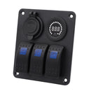 DC12V-24V 3 Gang Marine Blue LED Switch Panel+ Dual USB + Color Voltmeter