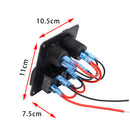 DC12V-24V 3 Gang Marine Blue LED Switch Panel+ Dual USB + Color Voltmeter