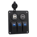 DC12V-24V 3 Gang Marine Blue LED Switch Panel+ Dual USB + Color Voltmeter