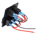 DC12V-24V 3 Gang Marine Blue LED Switch Panel+ Dual USB + Color Voltmeter