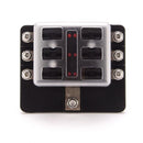 Car 6-Way Blade Fuse Holder With Fuse Ring Terminals LED Indicator