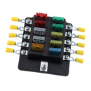 Car 10-Way Blade Fuse Holder With Fuse Ring Terminals LED Indicator
