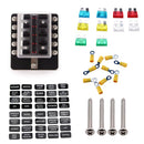 Car 10-Way Blade Fuse Holder With Fuse Ring Terminals LED Indicator