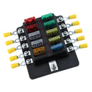 Car 10-Way Blade Fuse Holder With Fuse Ring Terminals LED Indicator