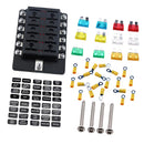 Car 12-Way Blade Fuse Holder With Fuse Ring Terminals LED Indicator