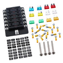 Car 12-Way Blade Fuse Holder With Fuse Ring Terminals LED Indicator