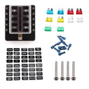 Car Boat 6V/12V/24V 10 Way Fuse Box Holder And Fuse With Red LED Light Kit
