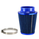 Blue 3'' Car Truck Turbo Cold Air Filter Round Cone High Flow