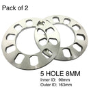 2 Pieces Aluminium 5-Hole Wheel Hub Spacer 8mm Thickness for Car Vehicles