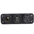 Car Boat SUV Dual USB Charger+Cigarette Lighter Port+Voltmeter Power Outlet