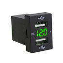Car 5V 2.1A Mount Green LED Voltmeter Double USB Charging Ports For Toyota