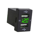 Car 5V 2.1A Mount Green LED Voltmeter Double USB Charging Ports For Toyota