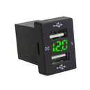 Car 5V 2.1A Mount Green LED Voltmeter Double USB Charging Ports For Toyota