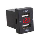 5V 2.1A Dual USB Power Chargers With Red LED Voltmeter For Toyota