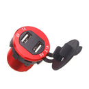 Car Motorcycle 5V 2.1A+1A Dual USB Power Chargers With LED Voltmeter Red