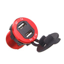 Car Motorcycle 5V 2.1A+1A Dual USB Power Chargers With LED Voltmeter Red
