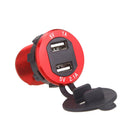 Car Motorcycle 5V 2.1A+1A Dual USB Power Chargers With LED Voltmeter Red