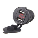 Car Motorcycle 5V 2.1A+1A Dual USB Power Chargers W/ Red LED Voltmeter Black