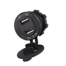 Car Motorcycle 5V 2.1A+1A Dual USB Power Chargers W/ Red LED Voltmeter Black