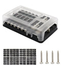 12-Way Blade Fuse Box 32V LED Illuminated Automotive Fuse Block for Car Boat Marine Trike with LED Indicator Light Kit
