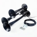Loud 150dB 3/Triple Trumpet Train Air Horn With 12V Electric Solenoid Black