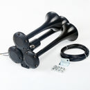 Loud 150dB 3/Triple Trumpet Train Air Horn With 12V Electric Solenoid Black