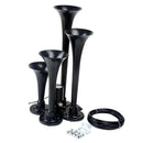 Loud 150dB 4/Four Trumpet Train Air Horn With 12V Electric Solenoid Black