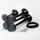 Loud 150dB 4/Four Trumpet Train Air Horn With 12V Electric Solenoid Black