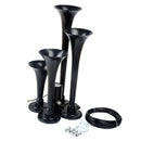 Loud 150dB 4/Four Trumpet Train Air Horn With 12V Electric Solenoid Black