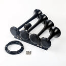 150DB Single Row Four Trumpet Train Air Horn 12V Electric Solenoid Black