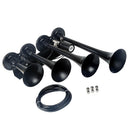 150DB Single Row Four Trumpet Train Air Horn 12V Electric Solenoid Black