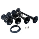 150DB Single Row Four Trumpet Train Air Horn 12V Electric Solenoid Black