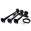 150DB Single Row Triple Trumpet Train Air Horn 12V Electric Solenoid Black
