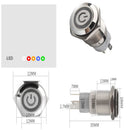 Latching Push Button Switch ON/OFF White Stainless Steel Shell with Green LED Ring Suitable for 16mm/4.57'' Mounting Hole