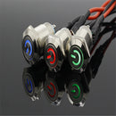 Latching Push Button Switch ON/OFF Green Stainless Steel Shell with Red LED Ring Suitable for 16mm/4.57'' Mounting Hole