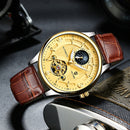 TEVISE T820B Casual Moon Phase Automatic Mechanical Watch Luxury Leather Strap Men Watch