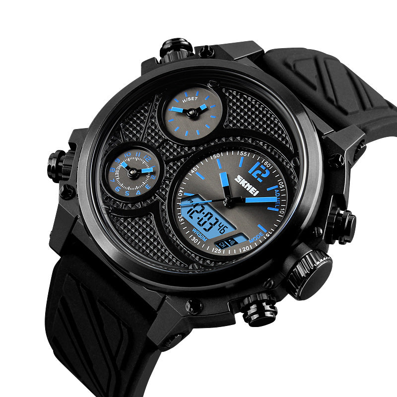 SKMEI 1359 3 Dials Dual Display Watch Chronograph Alarm Luminous Display Calendar Digital Watch