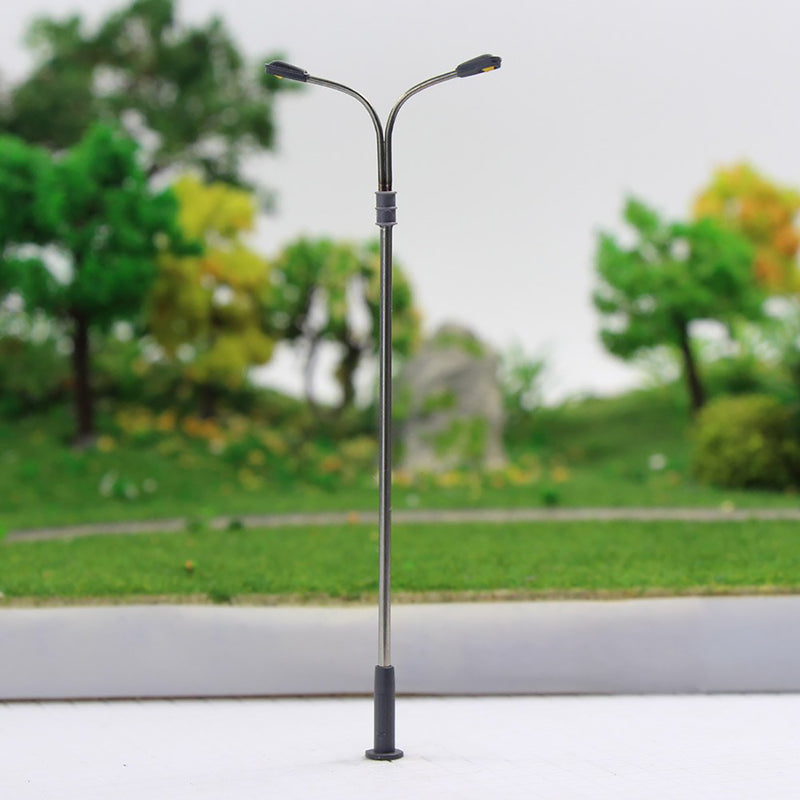 20PCS 3V Model Railway Layout Train LED Lamp Street Light Double Head HO N Scale 1:75 1:100 1:200