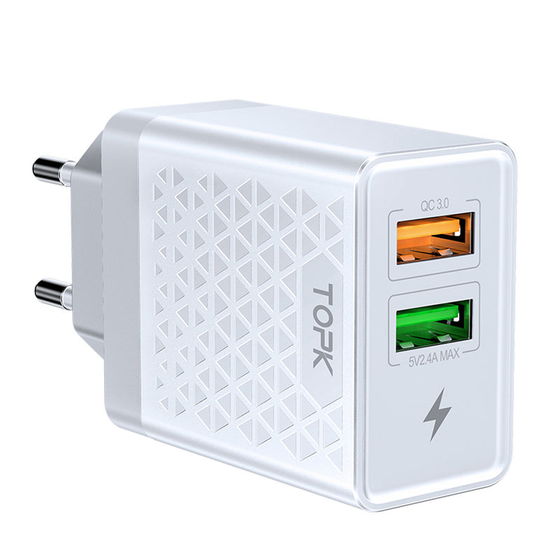 TOPK 28W QC3.0 Dual USB Port Fast Charging USB Charger Adapter For iPhone 11 Pro Huawei P30 Mate 30 Xiaomi 9 Pro S10+ Note10